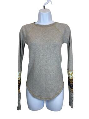 Free People Top Womens Small Gray Thermal Crochet Fair Isle Knit Boho